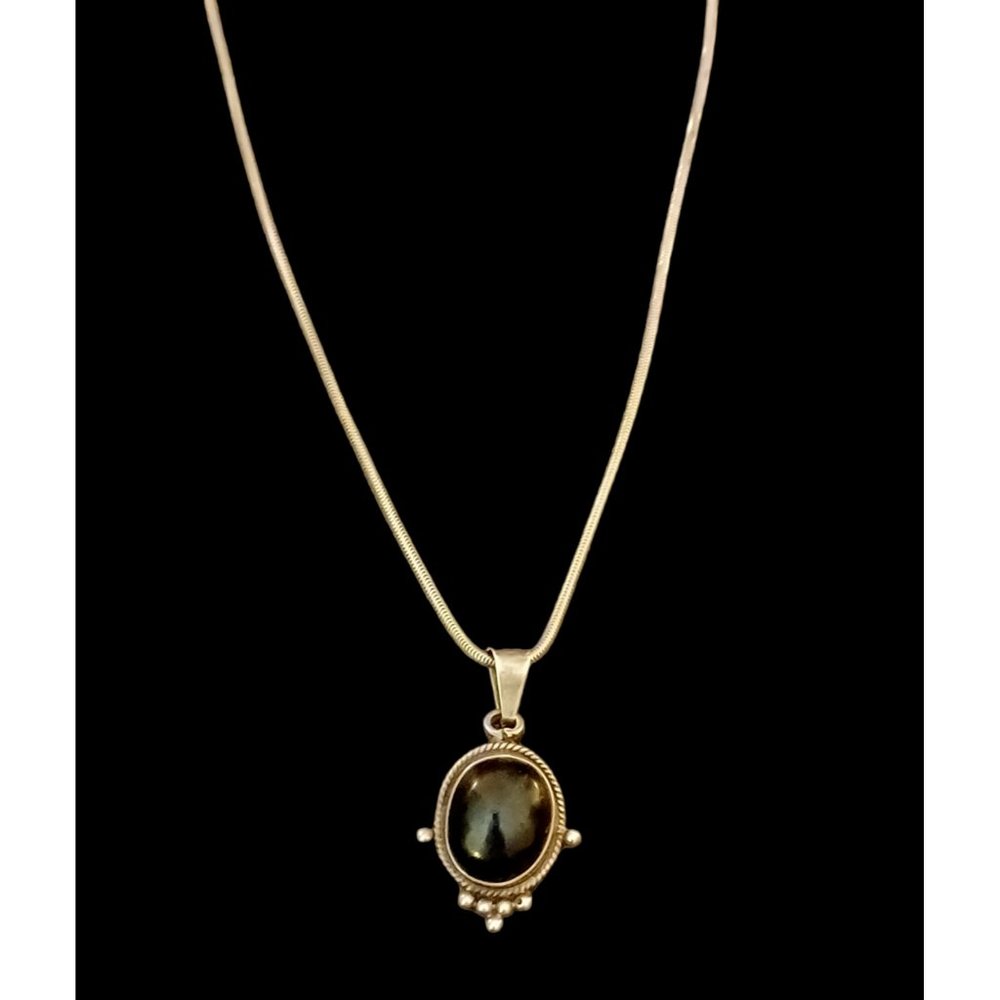 Vintage 925 Sterling Silver Natural Amber Pendant 1.5"X.75" Necklace 18"